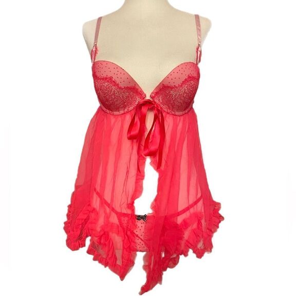 Victoria’s Secret Lingerie Babydoll Pink & White Set